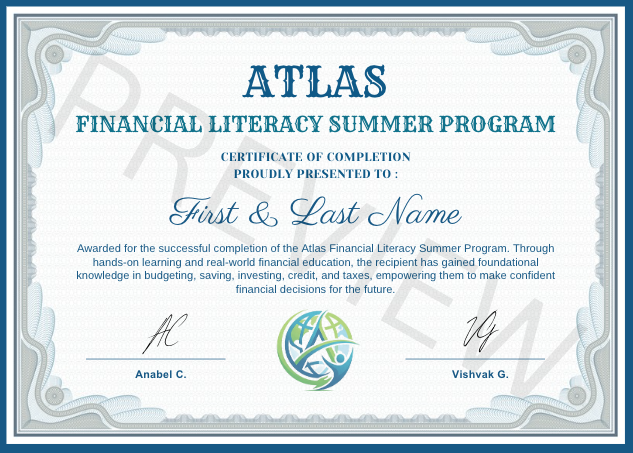 Preview of the Financial Literacy Summer Program certificate of completion