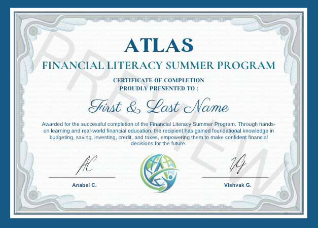 Preview of the Financial Literacy Summer Program certificate of completion